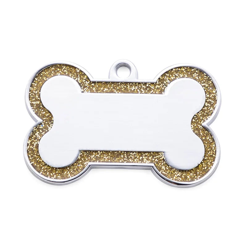 Custom Double Side Dog Cat ID Tag Glitter Dogs Cats Name Pendant Tags Pet Collar Accessories Anti-lost Bone Tags for Dog Cat