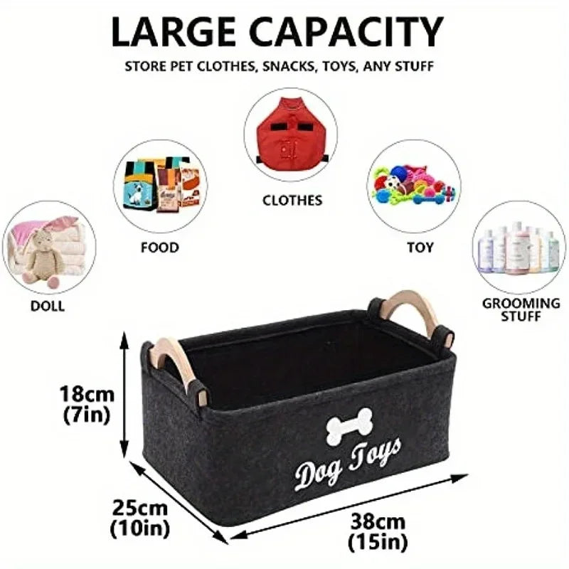 Dog Toy Storage Box Felt Pet Toy Organizer Basket