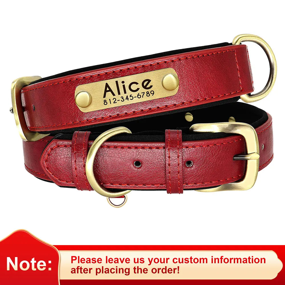 Personalized Dog Collar, Adjustable Padded PU Leather Collar