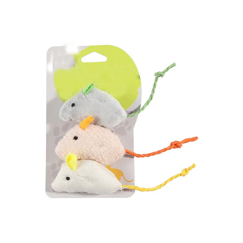 Plush Mouse Cat Toy – 3-Piece Interactive Set for Kittens