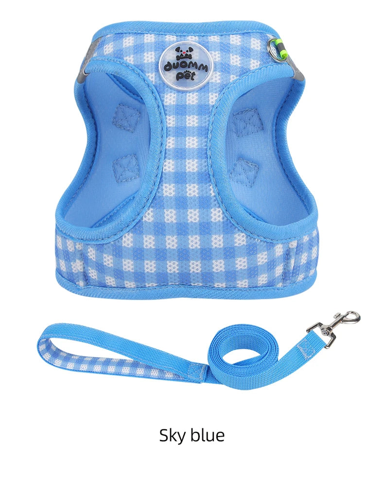 Reflective Cat Harness with Leash – Plaid Breathable Walking Kit