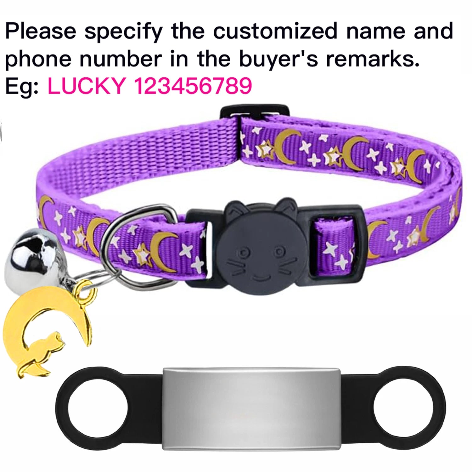 Personalized Cat Collar with Engraved ID Tag, Bell & Glow Design