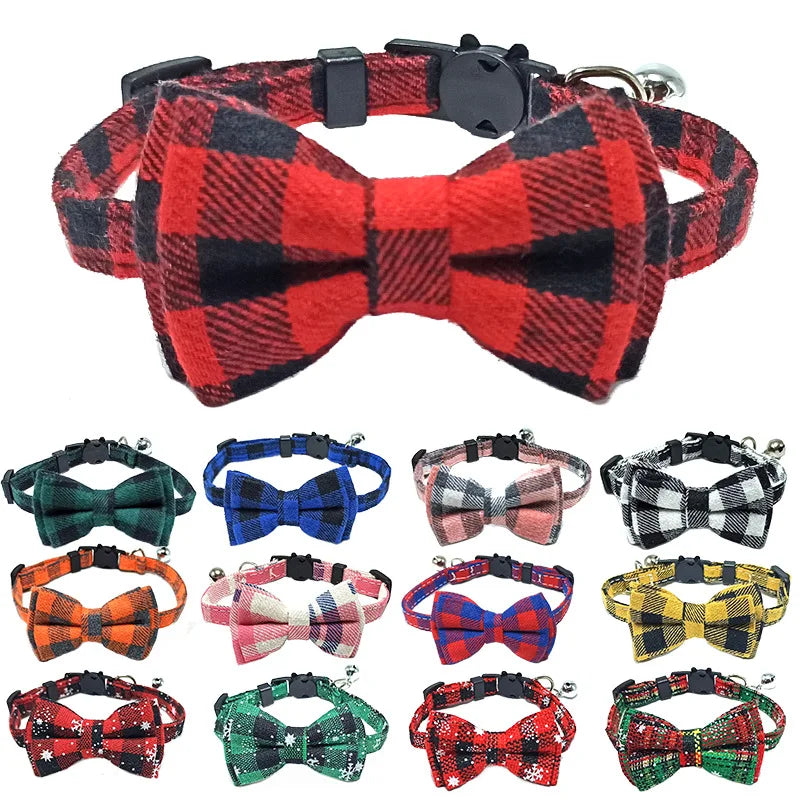 Breakaway Cat Collar with Bell – Plaid Bow Tie Adjustable Collar
