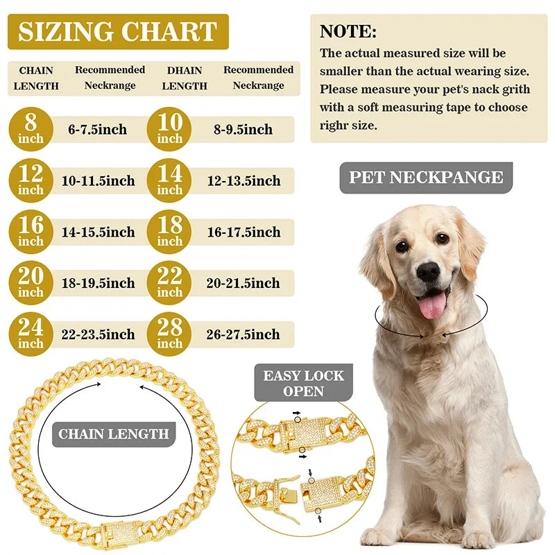Cuban Link Dog Collar – Diamond Chain with Secure Buckle
