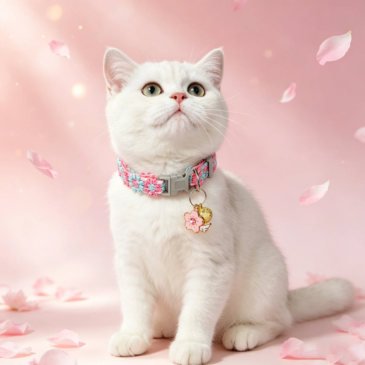 Cat Collar – Cherry Blossom Embroidery with Bell & Breakaway Buckle