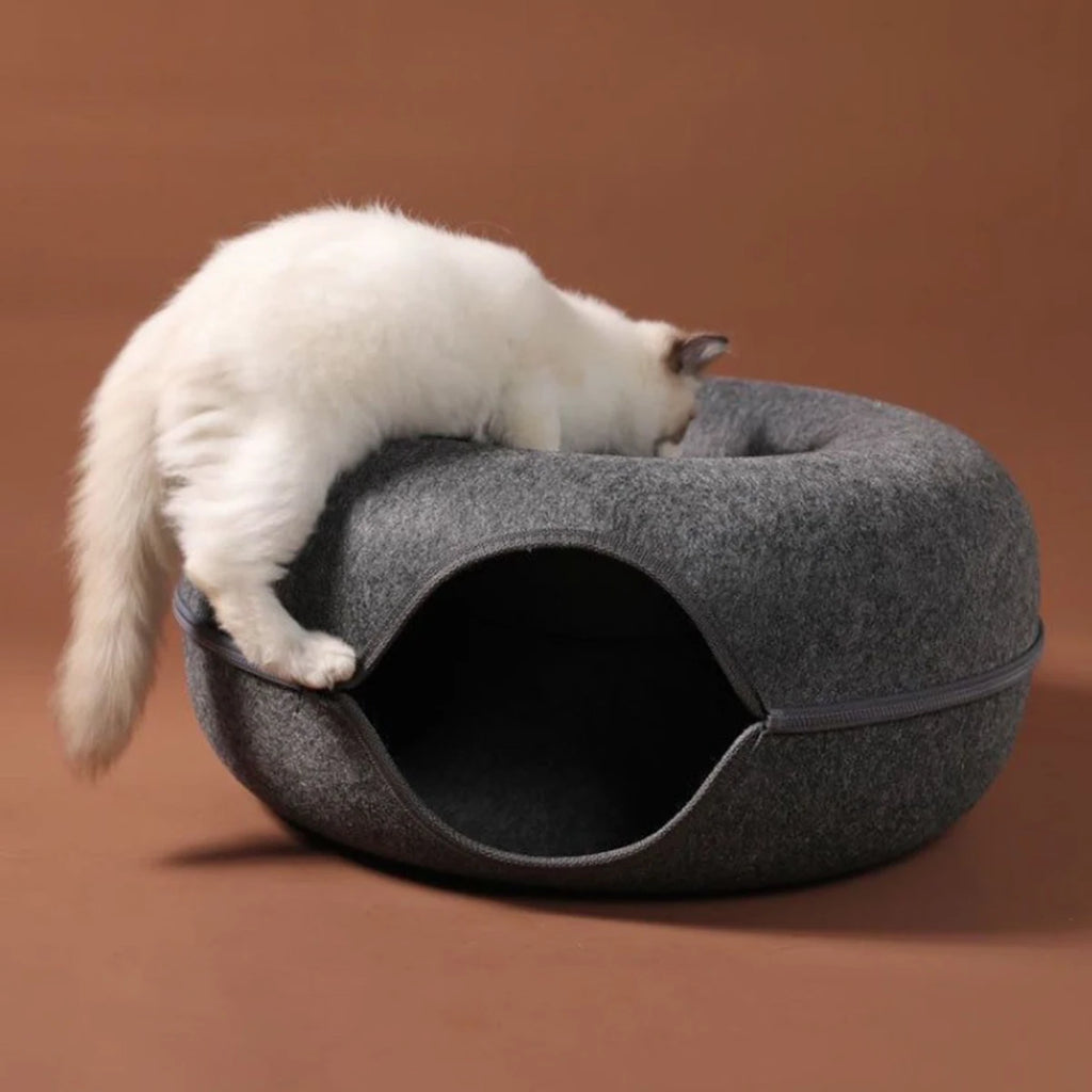 Cat Tunnel Bed – Felt Donut Nest & Sleeping House