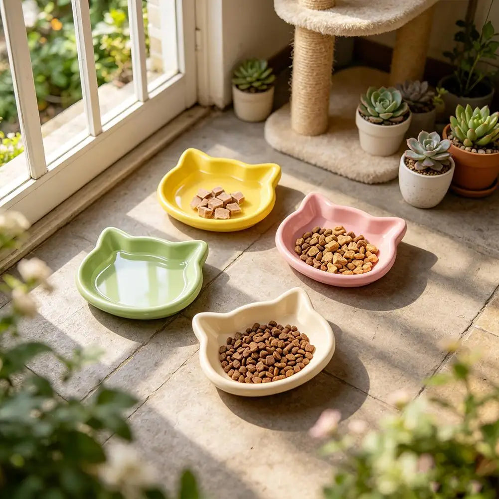 Cat Food Bowl – Shallow Plastic Cat Feeding Dish for Wet & Dry Food