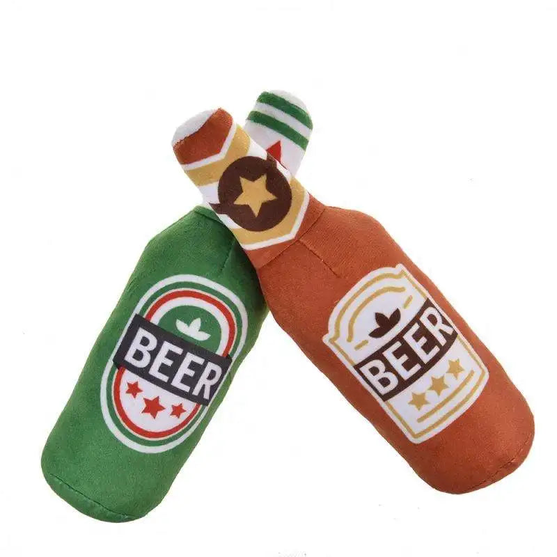 Plush Squeaky Dog Toy – Bottle-Shaped Interactive Chew Toy